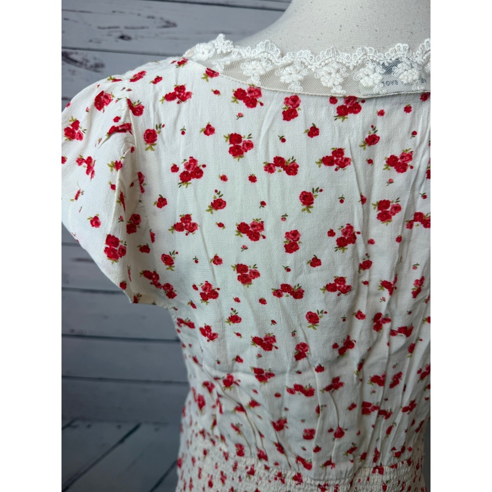 American Eagle Floral Blouse Medium Y2K 90s Cottage Lace NWT Top Coquette Shirt - Picture 11 of 12